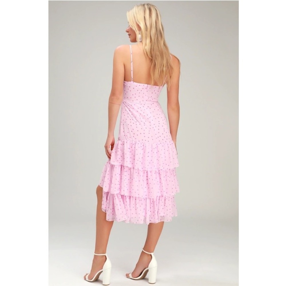 Lulus Pink Polka Dot Tiered Midi Dress Adjustable Straps XL NWT - Picture 2 of 6